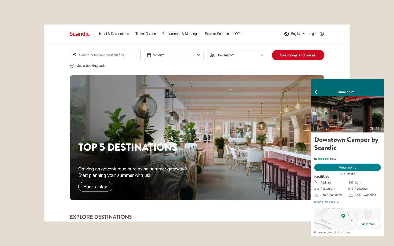 Scandic Hotels — website and app screens.